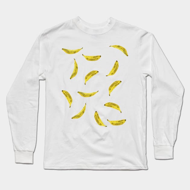 Bananas, Tropical Fruit Watercolor Tropical Long Sleeve T-Shirt by Fersan